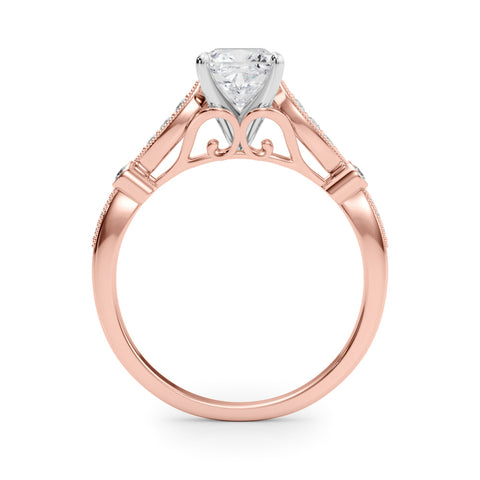 Rose gold Cushion Cut Diamond with Milgrain Marquise and Bezel Accents on a Solitaire Band with Prong Setting 2