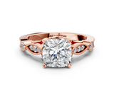 Rose gold Cushion Cut Diamond with Milgrain Marquise and Bezel Accents on a Solitaire Band with Prong Setting_189