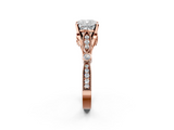 Rose gold Cushion Cut Diamond with Milgrain Marquise and Bezel Accents on a Solitaire Band with Prong Setting_191