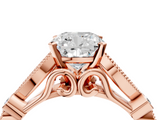Rose gold Cushion Cut Diamond with Milgrain Marquise and Bezel Accents on a Solitaire Band with Prong Setting_193