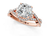 Rose gold Cushion Cut Diamond with Moissanite side stone Halo Twist Band Solitaire Prong Setting Ring_25