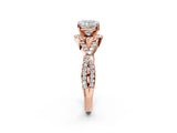 Rose gold Cushion Cut Diamond with Moissanite side stone Halo Twist Band Solitaire Prong Setting Ring_26