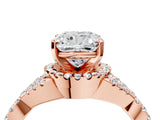Rose gold Cushion Cut Diamond with Moissanite side stone Halo Twist Band Solitaire Prong Setting Ring_28
