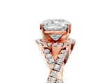 Rose gold Cushion Cut Diamond with Moissanite side stone Halo Twist Band Solitaire Prong Setting Ring_29