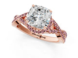Rose gold Cushion Cut Diamond with Morganite side stone Halo Twist Band Solitaire Prong Setting Ring_13