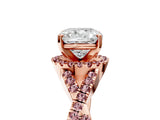 Rose gold Cushion Cut Diamond with Morganite side stone Halo Twist Band Solitaire Prong Setting Ring_17