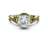 Rose gold Cushion Cut Diamond with Peridot side stone Halo Twist Band Solitaire Prong Setting Ring_12