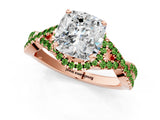 Rose gold Cushion Cut Diamond with Peridot side stone Halo Twist Band Solitaire Prong Setting Ring_37