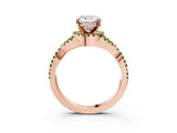 Rose gold Cushion Cut Diamond with Peridot side stone Halo Twist Band Solitaire Prong Setting Ring_39