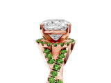 Rose gold Cushion Cut Diamond with Peridot side stone Halo Twist Band Solitaire Prong Setting Ring_41