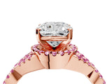 Rose gold Cushion Cut Diamond with Pink Sapphire side stone Halo Twist Band Solitaire Prong Setting Ring_16