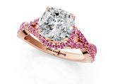 Rose gold Cushion Cut Diamond with Pink Sapphire side stone Halo Twist Band Solitaire Prong Setting Ring_37