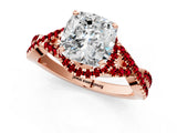 Rose gold Cushion Cut Diamond with Ruby side stone Halo Twist Band Solitaire Prong Setting Ring_25