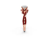 Rose gold Cushion Cut Diamond with Ruby side stone Halo Twist Band Solitaire Prong Setting Ring_26