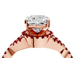 Rose gold Cushion Cut Diamond with Ruby side stone Halo Twist Band Solitaire Prong Setting Ring_28