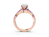 Rose gold Cushion Cut Diamond with Tanzanite side stone Halo Twist Band Solitaire Prong Setting Ring_39
