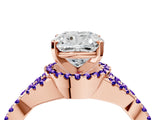 Rose gold Cushion Cut Diamond with Tanzanite side stone Halo Twist Band Solitaire Prong Setting Ring_40
