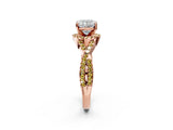 Rose gold Cushion Cut Diamond with Yellow Sapphire side stone Halo Twist Band Solitaire Prong Setting Ring_14