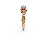 Rose gold Cushion Cut Diamond with Yellow Sapphire side stone Halo Twist Band Solitaire Prong Setting Ring_26