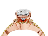 Rose gold Cushion Cut Diamond with Yellow Sapphire side stone Halo Twist Band Solitaire Prong Setting Ring_28