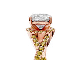 Rose gold Cushion Cut Diamond with Yellow Sapphire side stone Halo Twist Band Solitaire Prong Setting Ring_29