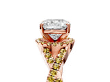 Rose gold Cushion Cut Diamond with Yellow Sapphire side stone Halo Twist Band Solitaire Prong Setting Ring_41