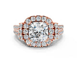 Rose gold Cushion Cut Double Halo Diamond Engagement Ring with Pave Band and Four-Prong Setting_43