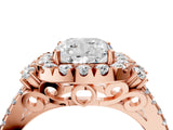 Rose gold Cushion Cut Double Halo Diamond Engagement Ring with Pave Band and Four-Prong Setting_47