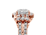 Rose gold Cushion Cut Double Halo Diamond Engagement Ring with Pave Band and Four-Prong Setting_48