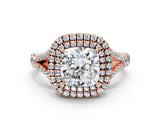 Rose gold Cushion Cut Double Halo Split Shank Diamond Ring with Prong Setting_49