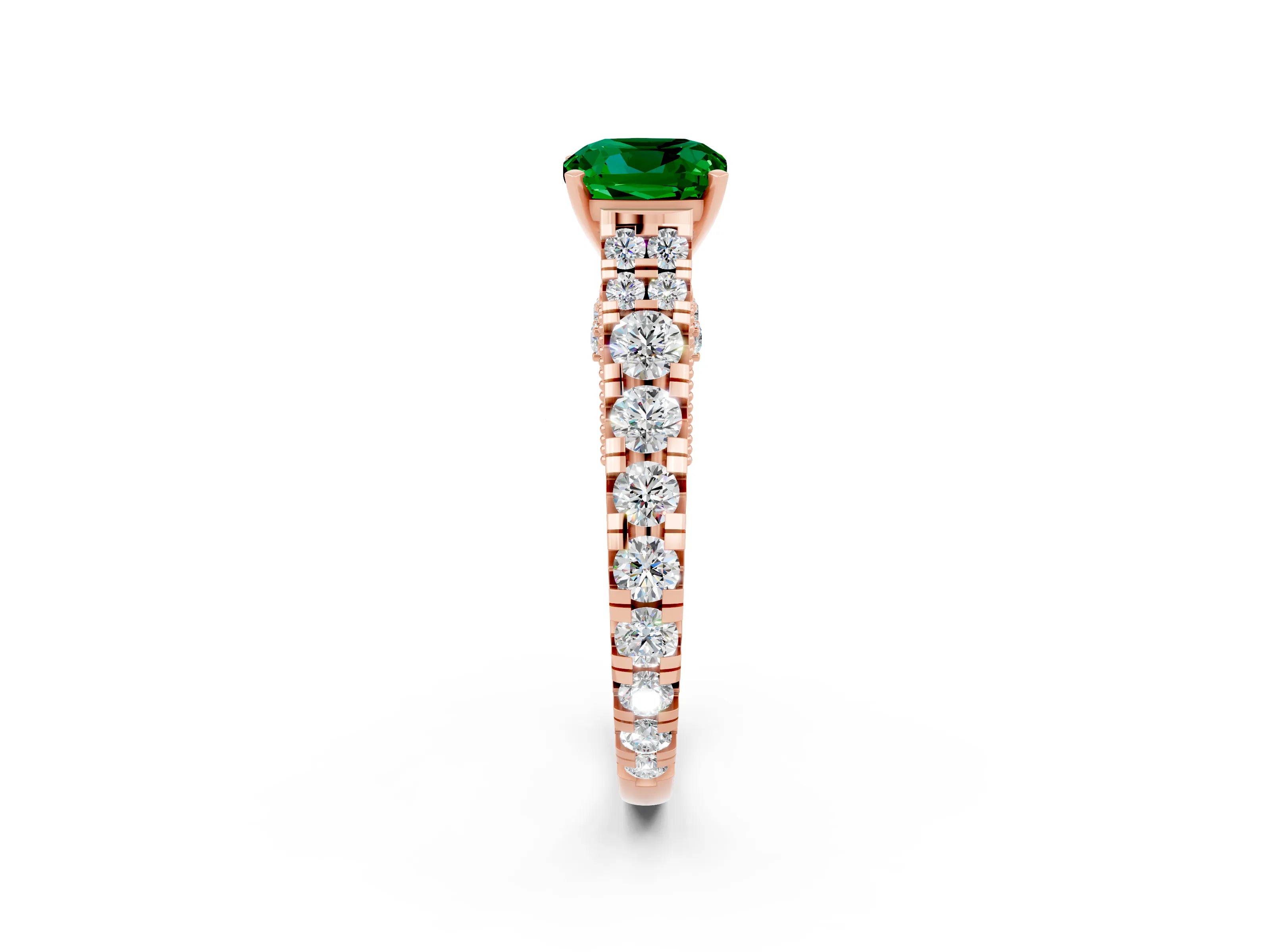 Rose gold Cushion Cut Emerald Classic Solitaire Ring with Pavé Band and Four-Prong Setting_2