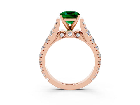 Rose gold Cushion Cut Emerald Classic Solitaire Ring with Pavé Band and Four-Prong Setting_3