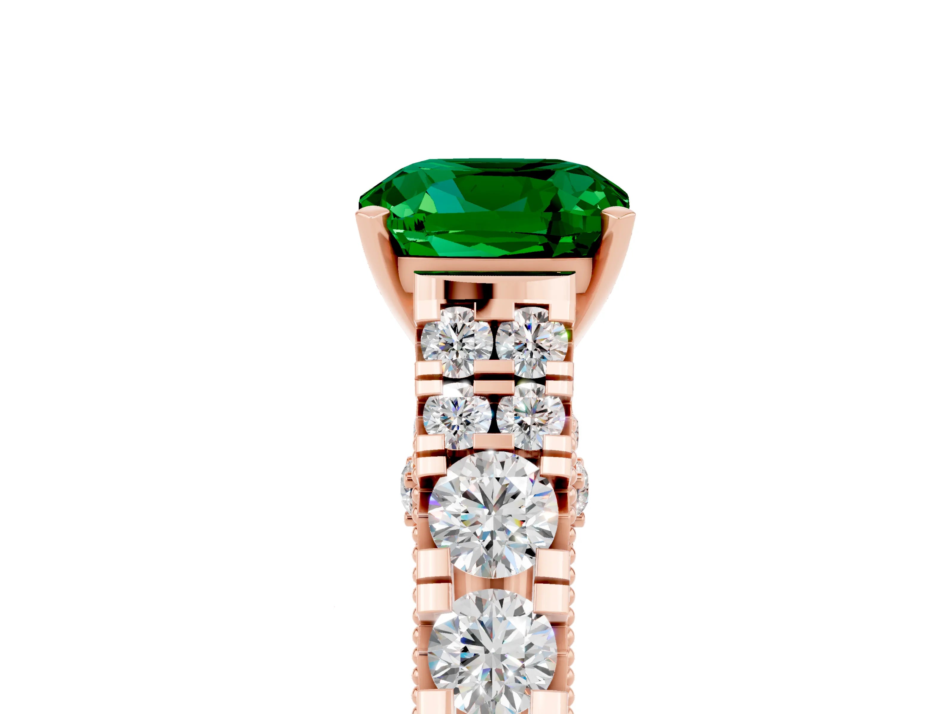 Rose gold Cushion Cut Emerald Classic Solitaire Ring with Pavé Band and Four-Prong Setting_5
