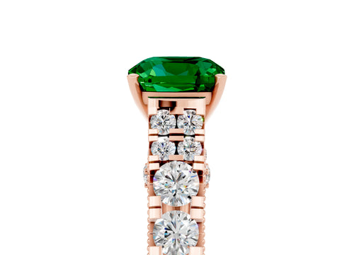 Rose gold Cushion Cut Emerald Classic Solitaire Ring with Pavé Band and Four-Prong Setting_5