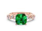 Rose gold Cushion Cut Emerald Cluster Side Stone Solitaire Ring with Prong Setting_24
