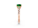 Rose gold Cushion Cut Emerald Cluster Side Stone Solitaire Ring with Prong Setting_26