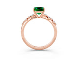 Rose gold Cushion Cut Emerald Cluster Side Stone Solitaire Ring with Prong Setting_27