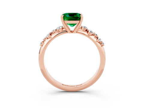 Rose gold Cushion Cut Emerald Cluster Side Stone Solitaire Ring with Prong Setting_27