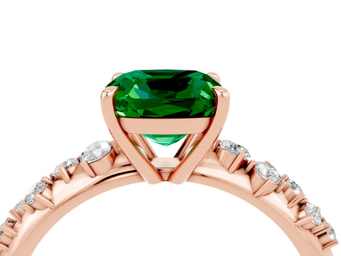 Rose gold Cushion Cut Emerald Cluster Side Stone Solitaire Ring with Prong Setting_28