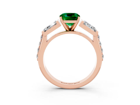 Rose gold Cushion Cut Emerald Engagement Ring with Baguette Side Stones and Channel Set Band_3