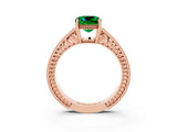Rose gold Cushion Cut Emerald Engagement Ring with Milgrain Channel Set Band and Prong Setting_3