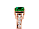 Rose gold Cushion Cut Emerald Engagement Ring with Milgrain Channel Set Band and Prong Setting_5