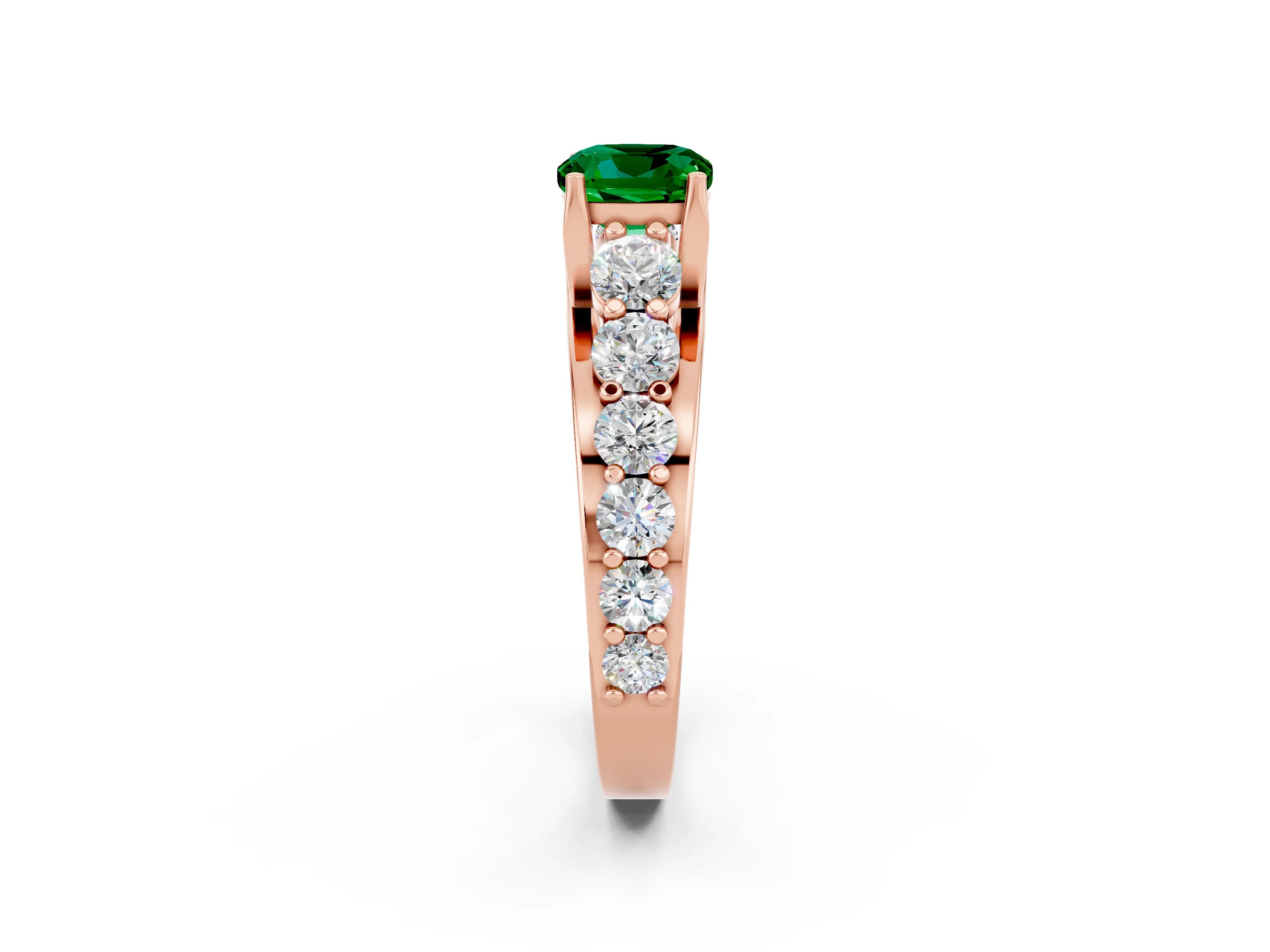 Rose gold Cushion Cut Emerald Engagement Ring with Pavé Band and Four-Prong Setting_2