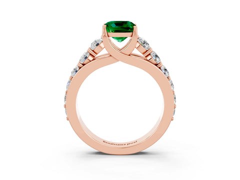 Rose gold Cushion Cut Emerald Engagement Ring with Pavé Band and Four-Prong Setting_3