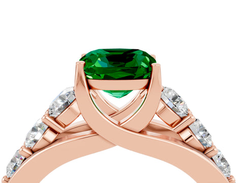Rose gold Cushion Cut Emerald Engagement Ring with Pavé Band and Four-Prong Setting_4