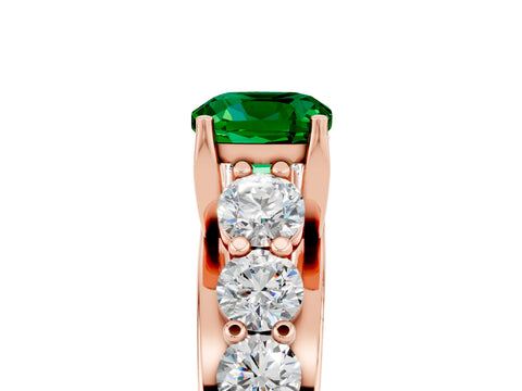 Rose gold Cushion Cut Emerald Engagement Ring with Pavé Band and Four-Prong Setting_5