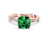 Rose gold Cushion Cut Emerald Engagement Ring with Side Stone Accents and Four-Prong Setting_24