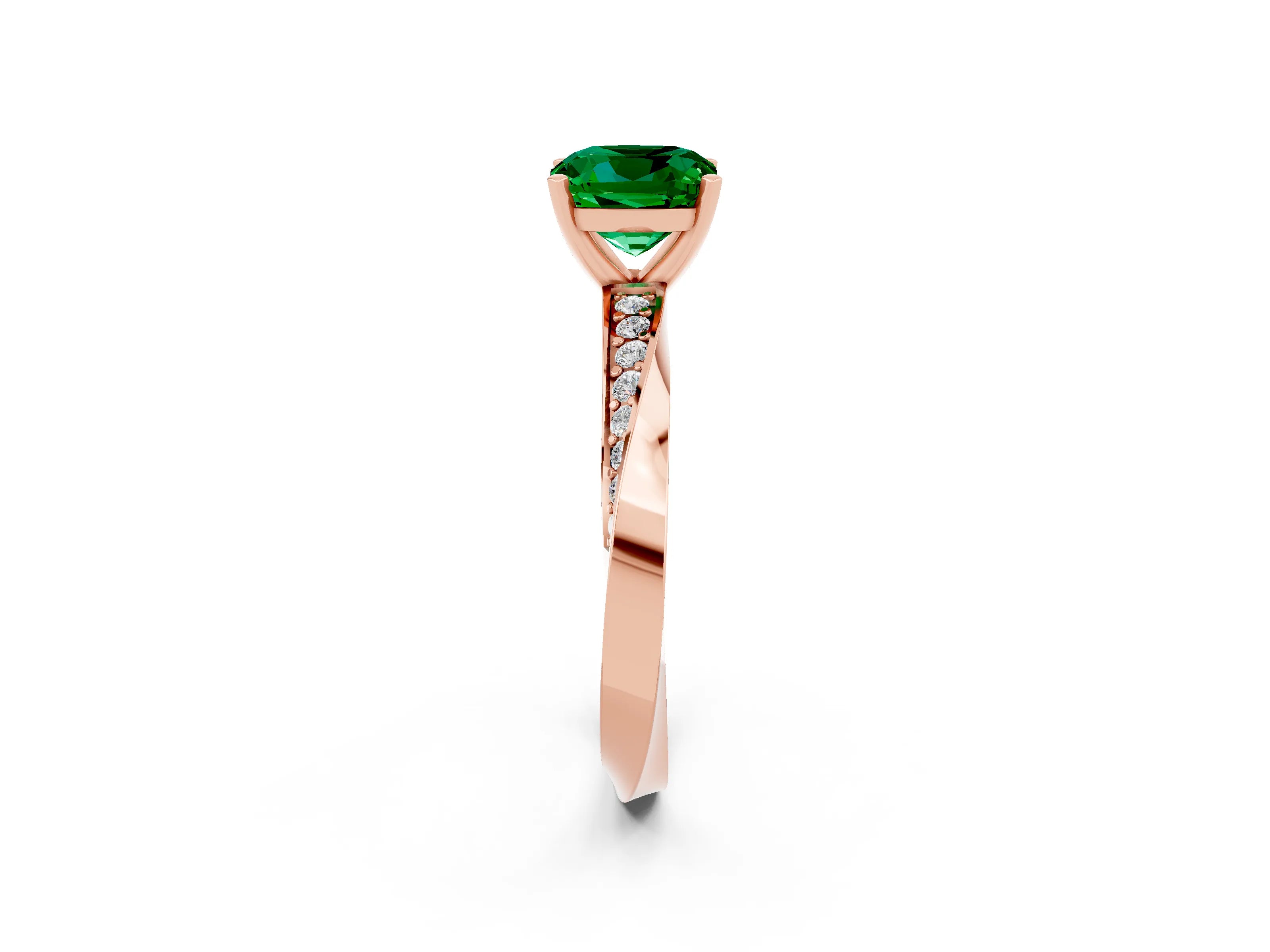 Rose gold Cushion Cut Emerald Engagement Ring with Side Stone Accents and Four-Prong Setting_41