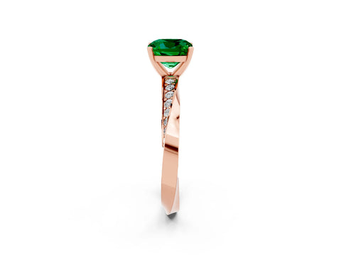 Rose gold Cushion Cut Emerald Engagement Ring with Side Stone Accents and Four-Prong Setting_41