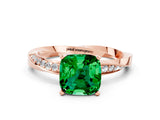 Rose gold Cushion Cut Emerald Engagement Ring with Side Stone Accents and Four-Prong Setting_84